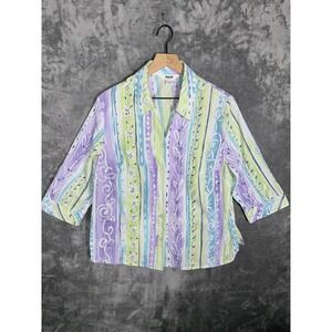 Alia Womens Petites Shirt 16P Multicolor Striped Pastel 3/4 Sleeve Button Up